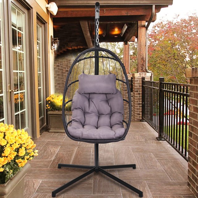 Wicker Hanging Egg Chair with Stand, Hammock Egg Chairs with Hanging