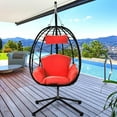 thumbnail image 1 of Wicker Hanging Egg Chair with Stand, Hammock Egg Chairs with Hanging Kits, Soft Cushion & Pillow, Large Swing Lounge Chair, Outdoor Indoor Patio Balcony Bedroom Relaxing Basket Chair, 1 of 9