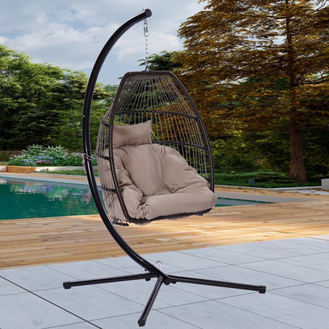 Wicker Hanging Egg Chair With C Type Bracket,Rattan Swing Chair With