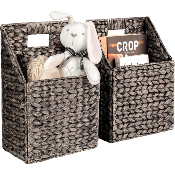 Wicker Hanging Storage Basket (10,5"Lx6,5"Wx13"H), Set of 2 Wall Baskets, Water Hyacinth Baskets, Wall Decor Hyacinth Basket Hanging for Organizing Files, Mails, Books (Espresso Color)