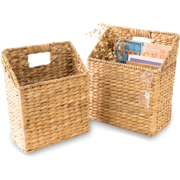 Wicker Hanging Storage Basket, Set of 2 Wall Baskets, Water Hyacinth Baskets, Wall Decor Hyacinth Basket Hanging for Organizing Files, Mails, Books, Accessories