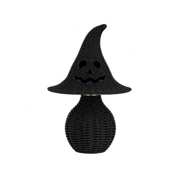 Wicker Hat Lamp, Casts Soft Light through Cutouts, Pumpkin Decor, Hollow Glowing Effect and Handwoven Rattan Texture for Bedside Table, Coffee Counter, and Entryway Shelf.