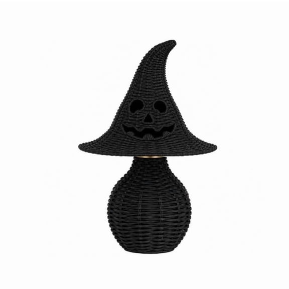 Wicker Hat Lamp, Casts Soft Light through Cutouts, Pumpkin Decor, Hollow Glowing Effect and Handwoven Rattan Texture for Bedside Table, Coffee Counter, and Entryway Shelf.