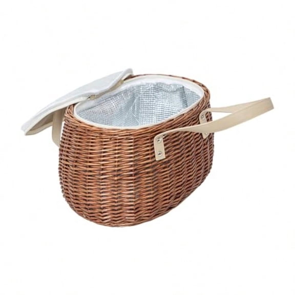 Wicker Insulated Picnic Basket Natural Willow Hamper Empty Basket With Insulated Cooler Bag And Lid For Camping Outdoor Easter