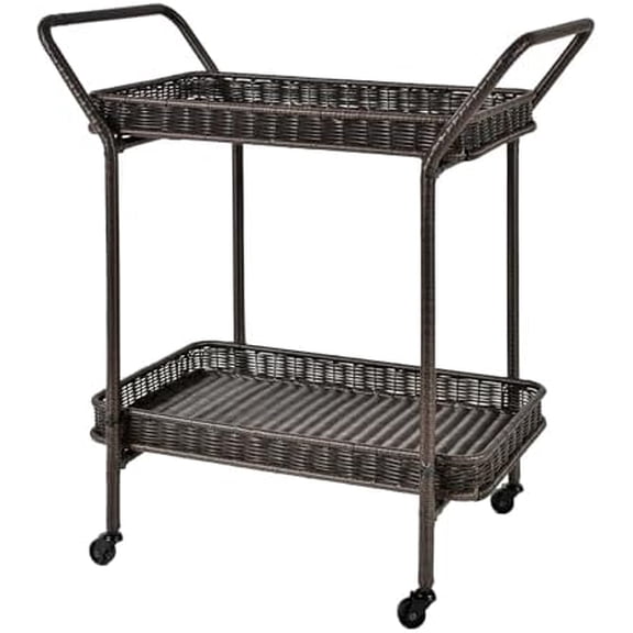 Wicker Lane ORI002-A Outdoor Espresso Wicker Patio Furniture Serving Cart, Brown$$Garden & Patio