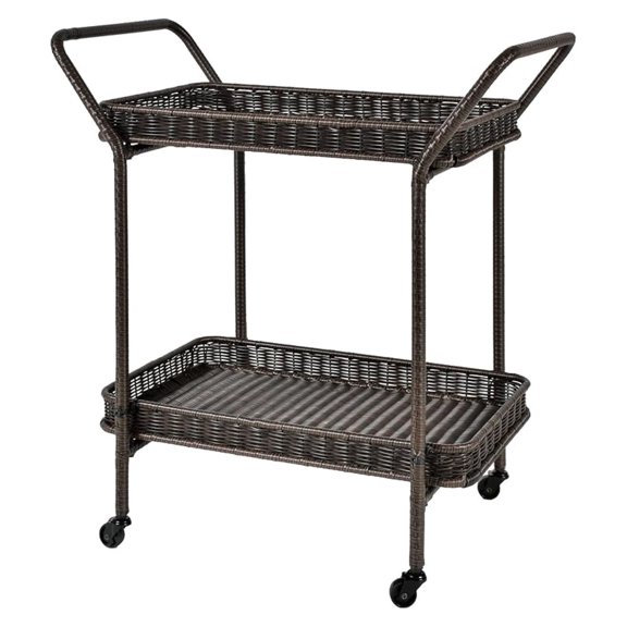 Wicker Lane ORI002-A Outdoor Espresso Wicker Patio Furniture Serving Cart, Brown
