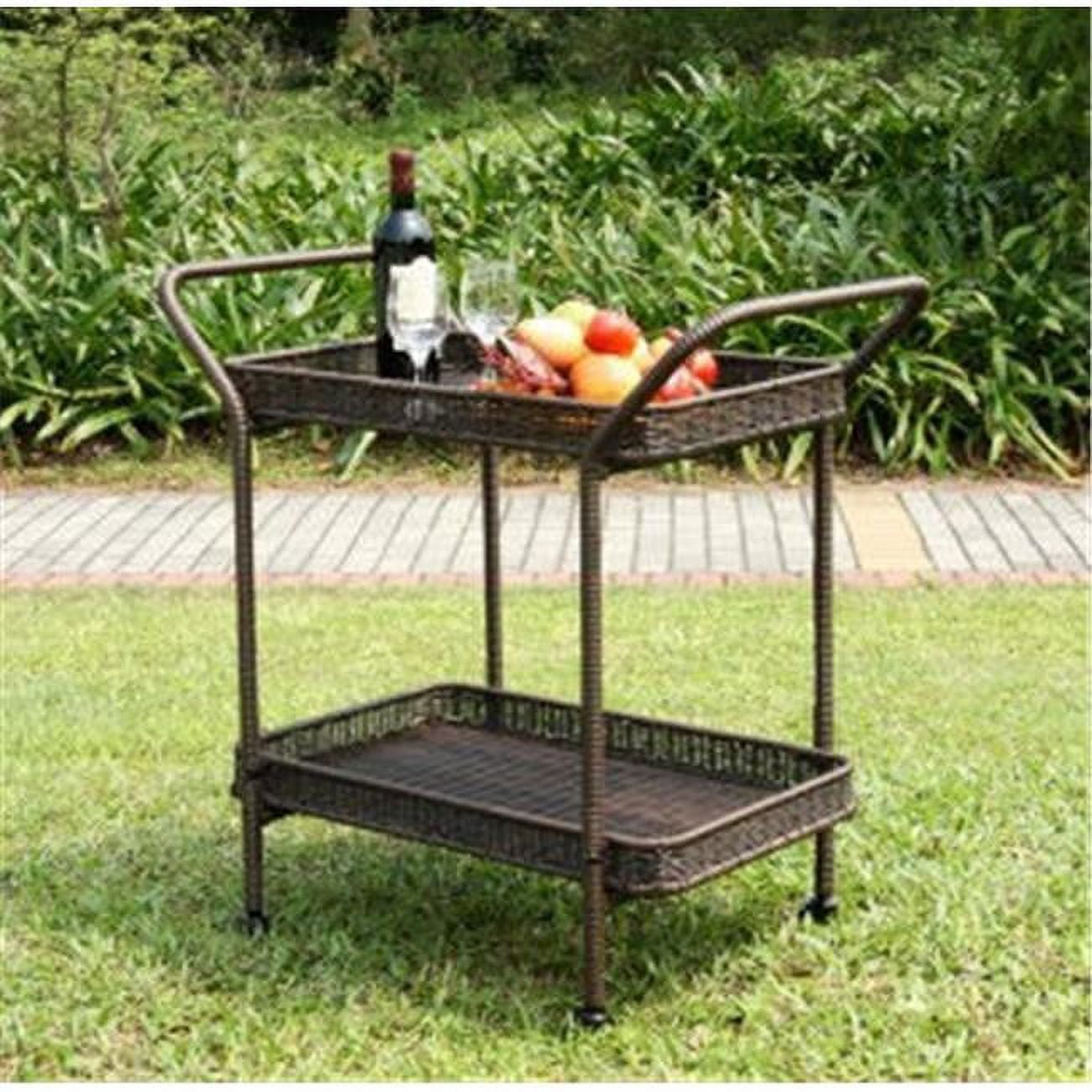 Espresso Brown Resin Wicker Outdoor Serving Cart with Alloy Steel Frame
