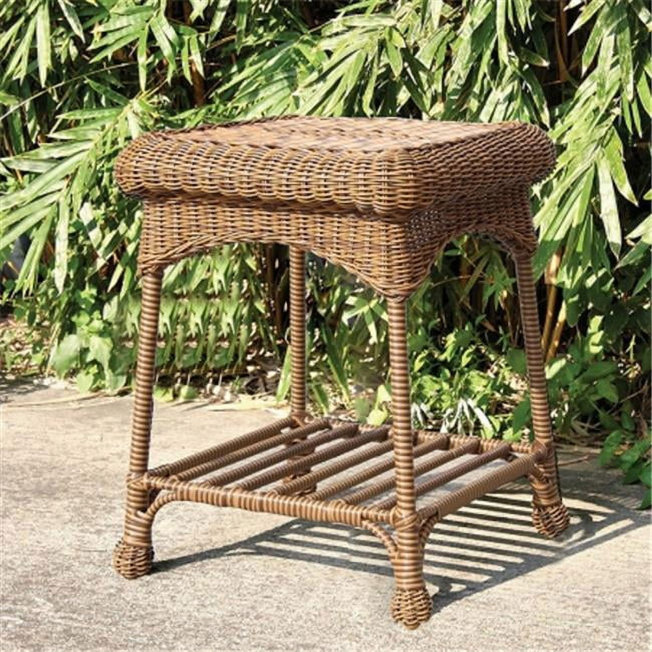 Outdoor Espresso Wicker End Table with Steel Frame