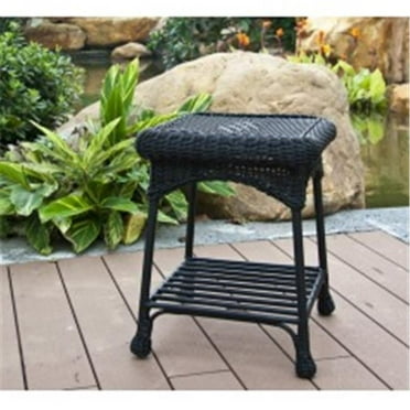 Wicker Lane OTI001-D Outdoor Black Wicker Patio Furniture End Table