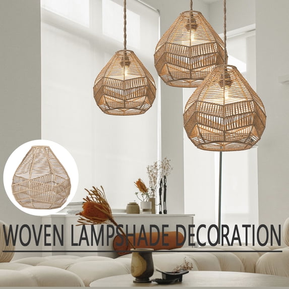 Wicker Light Fixture, Pendant Light Cover, Decorative Lamp, Rattan Lamp, Handwoven Beige Teardrop, Light Pendant, Living Room Upgrades, 15X9 In, 1 Pc