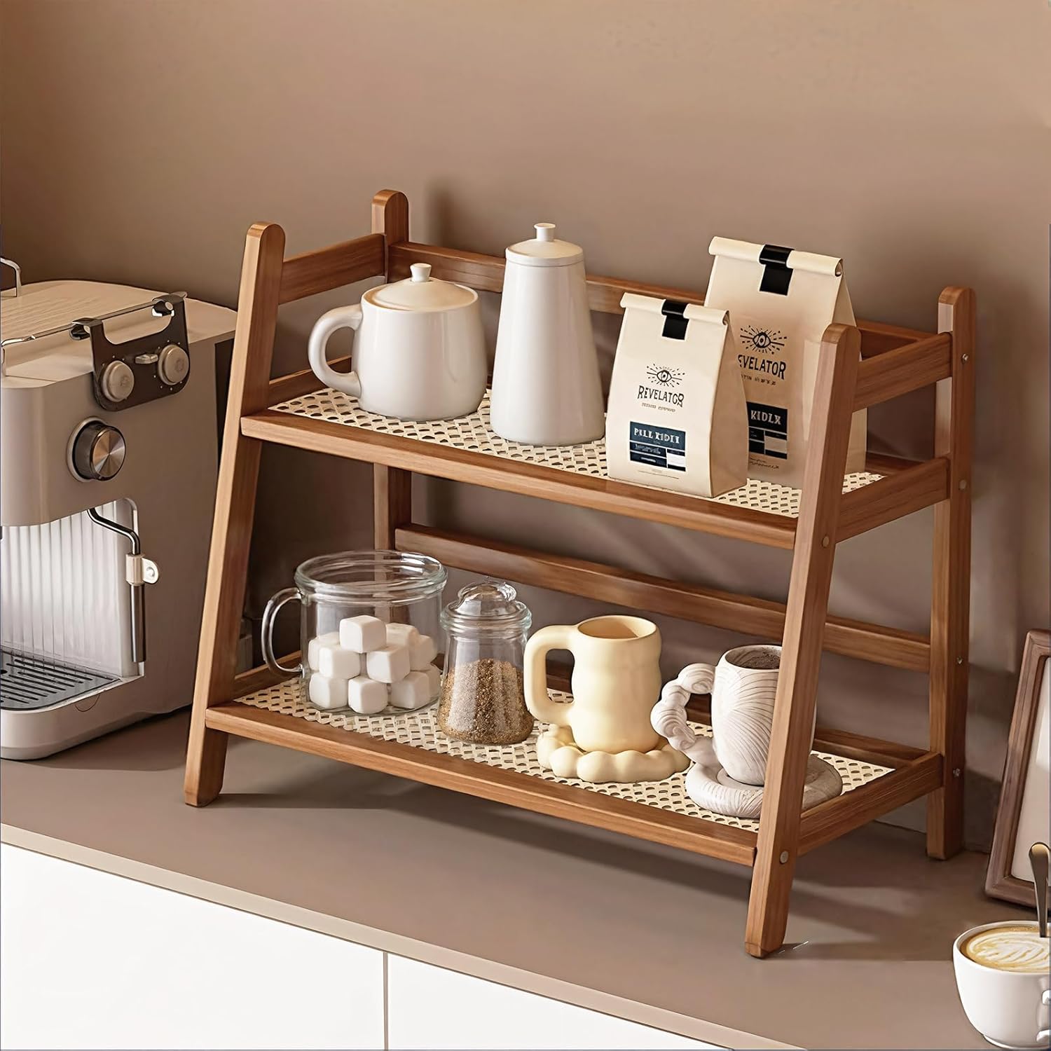 Wicker-Look Coffee Station Organizer, Bamboo Mug Holder Countertop ...
