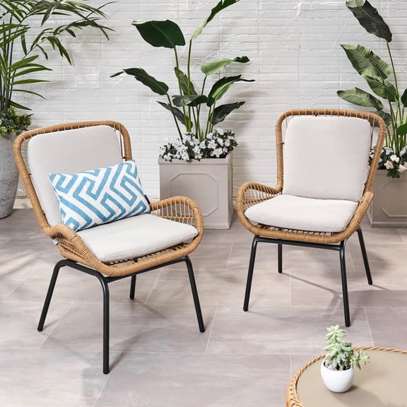 Wicker Lounge Chairs | Modern Style for Backyard Spaces | Iron Frame for Durability | Washable Cushions