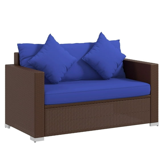 Wicker Loveseat Patio Furniture - 2-Seater Outdoor Sofa with Cushions