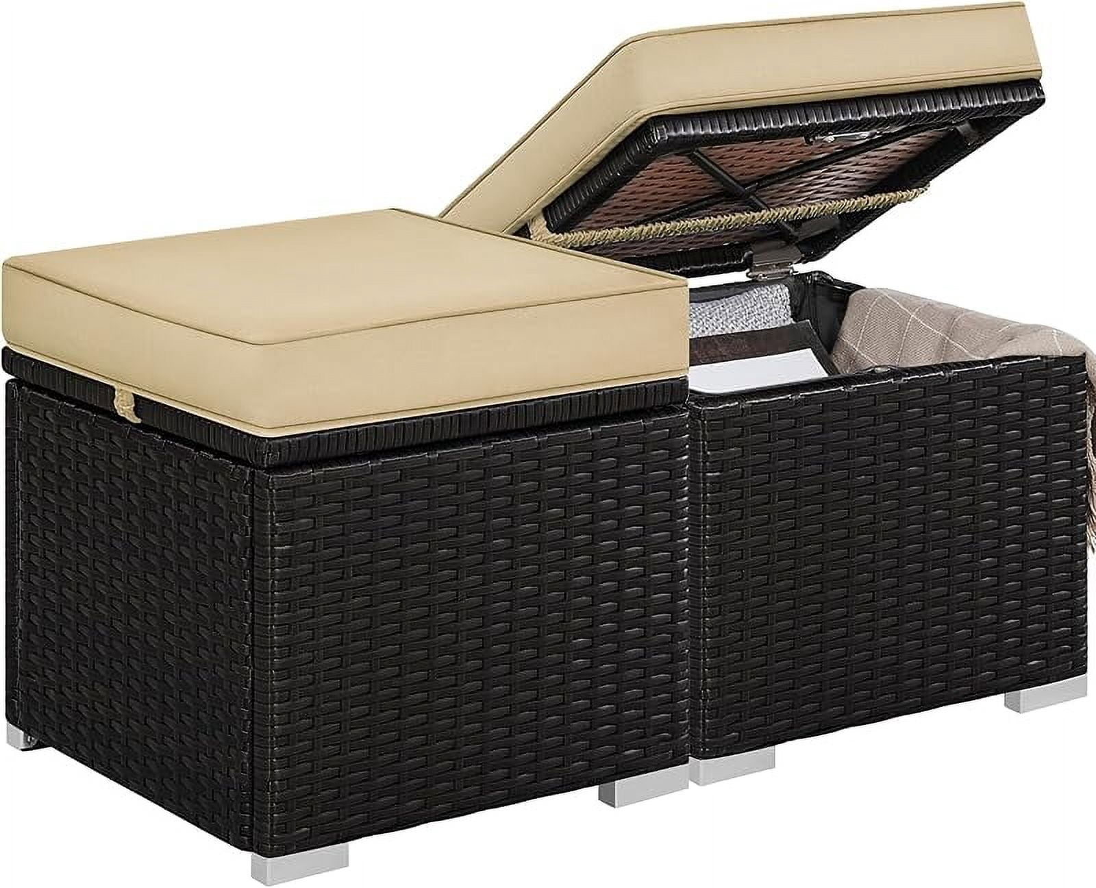 View of Wicker Ottomans, Set of 2 Patio PE Rattan Side Tables with Hidden ...
