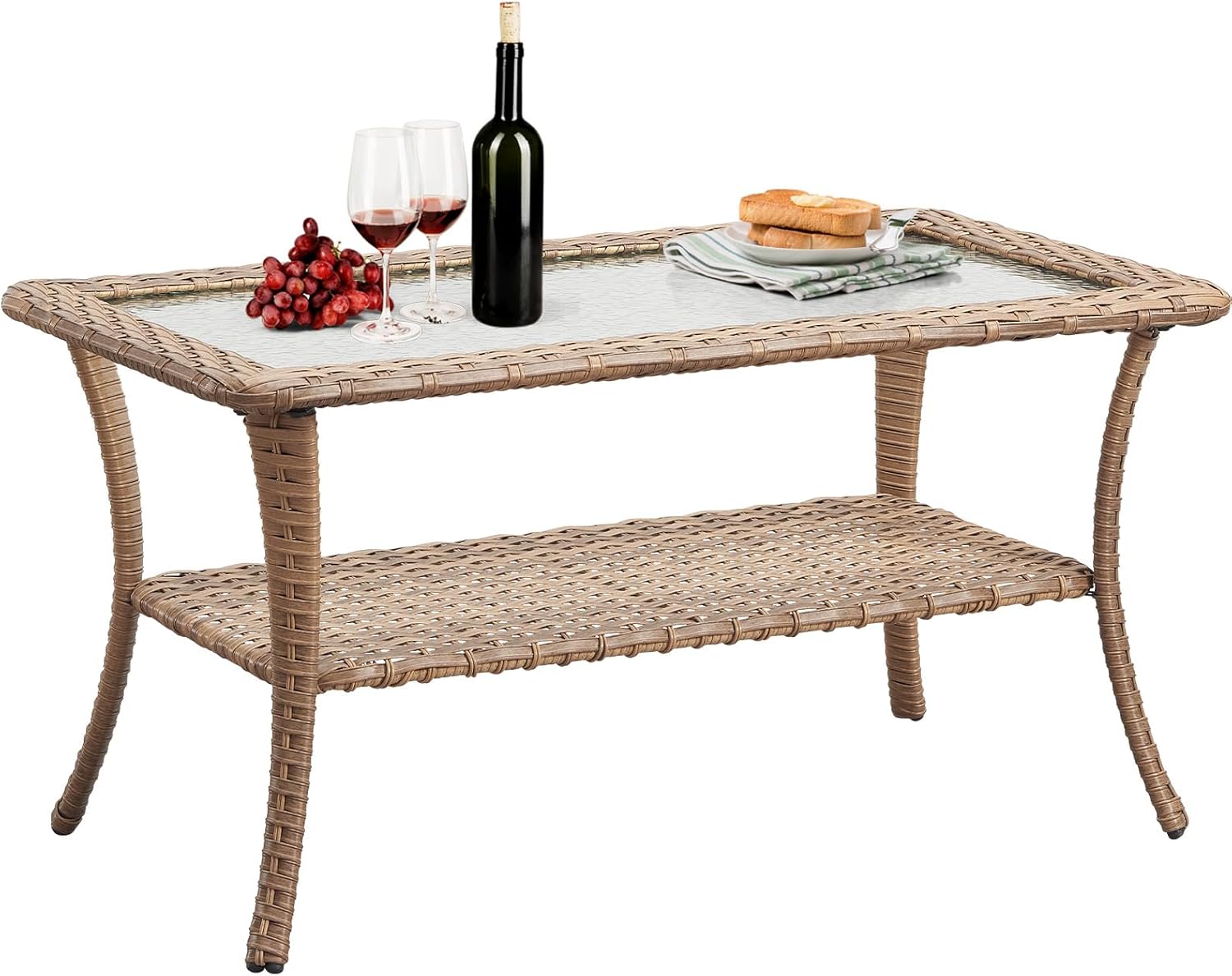 Wicker Outdoor Coffee Table - 40 Inch Tempered Glass Top Patio Coffee ...