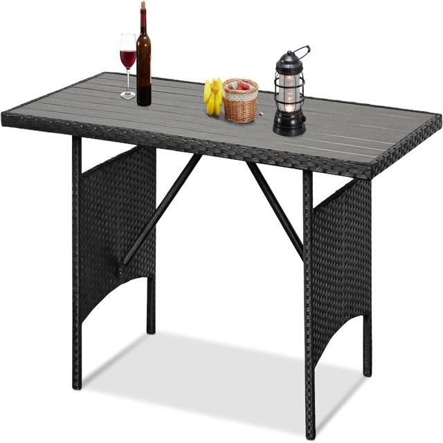 Wicker Outdoor Dining Table 54\u201D Metal Frame Table for Patio