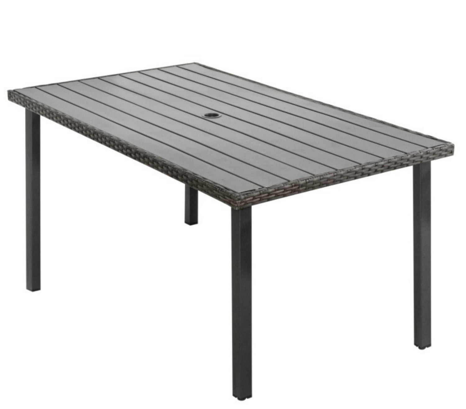 Wicker Outdoor Dining Table with Wood Top, 60" Rectangle Patio Table for 6, Rattan Dining Table with Steel Frame for Backyard Deck Garden, Gray