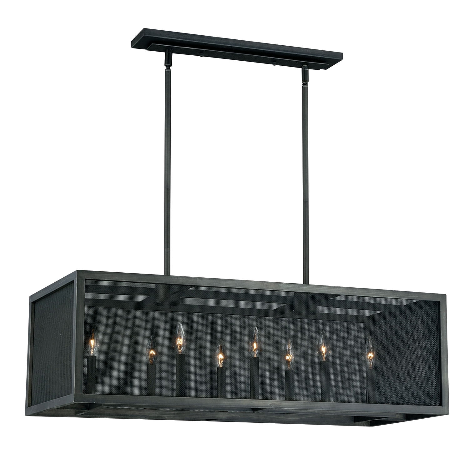 Wicker Park 8L Black Industrial Cage Linear Chandelier Island Pendant Light Fixture