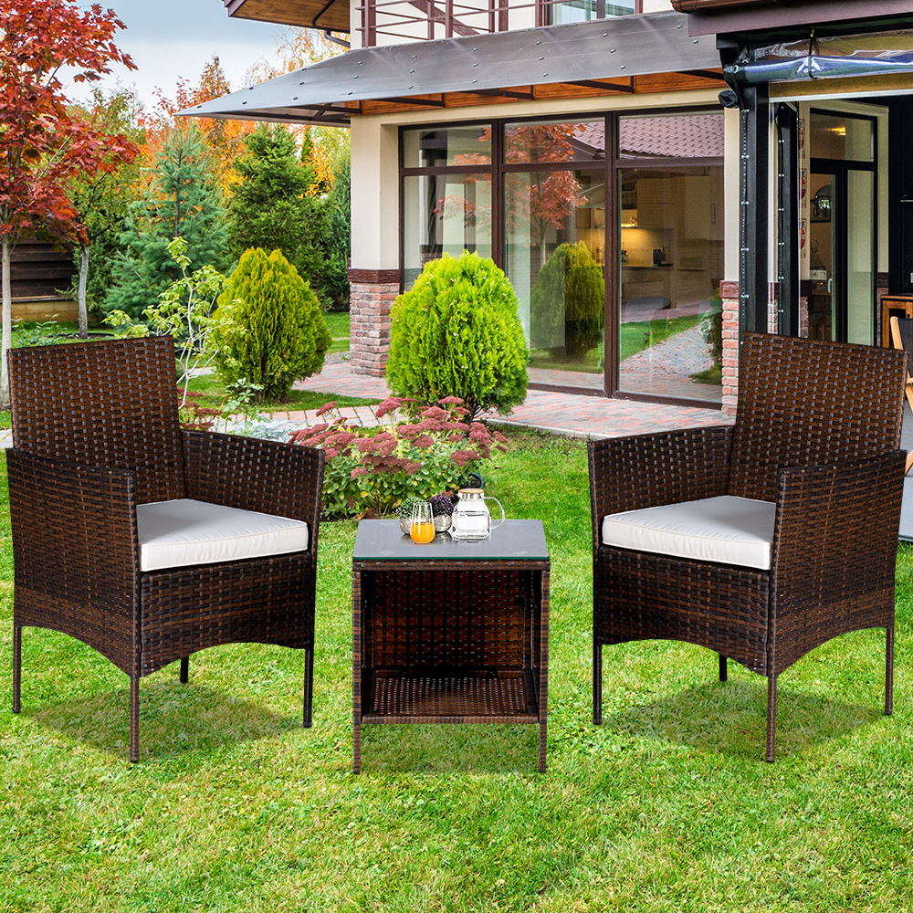 Wicker Patio Chair Set, 3 Piece Modern Bistro Set, Outdoor Patio Conversation Sets, Wicker Rattan Sectional Chairs with Coffee Table for Backyard, Porch, Garden, Balcony, Deck and Poolside, B1290 - image 1 of 9