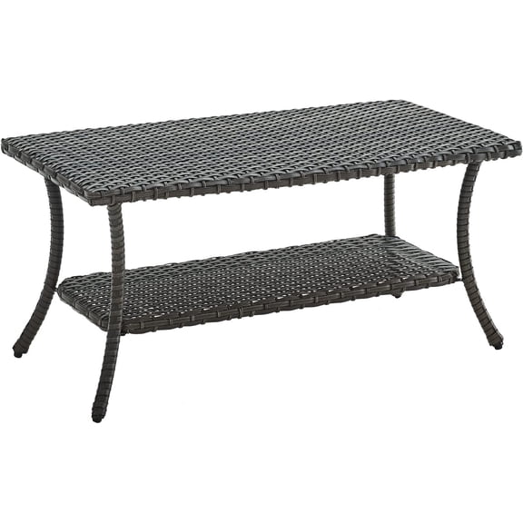 Wicker Patio Coffee Table,Rattan Outdoor Coffee Table with 2-Layer Storage Furniture Tables for Garden,Porch,Backyard (Grey)