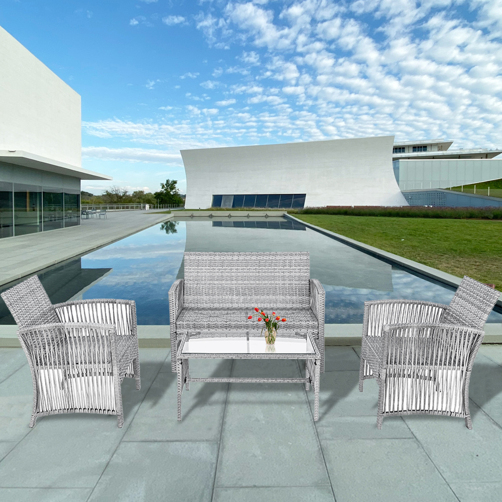 Wicker Patio Conversation Set, 4 Pieces PE Rattan Wicker Outdoor Furniture Set, Sectional Furniture Set with Soft Cushions & Coffee Table, Outdoor Chair Set for Patio Lawn Poolside Courtyard, B429 - image 1 of 10