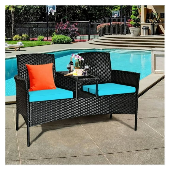 Wicker Patio Conversation Set with Table - Outdoor Furniture with Cushions, Weather Resistant PE Rattan, Modern Design for Backyard, Porch, Balcony