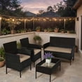 thumbnail image 1 of Junkai 4 Piece Rattan Reclining Outdoor Conversation Sets with Loveseat and Coffee Table, Black/Beige, 1 of 4