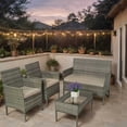thumbnail image 1 of Junkai 4 Piece PE Rattan with Soft Cushions Outdoor Conversation Sets with Loveseat and Table, Gray/Gray, 1 of 7