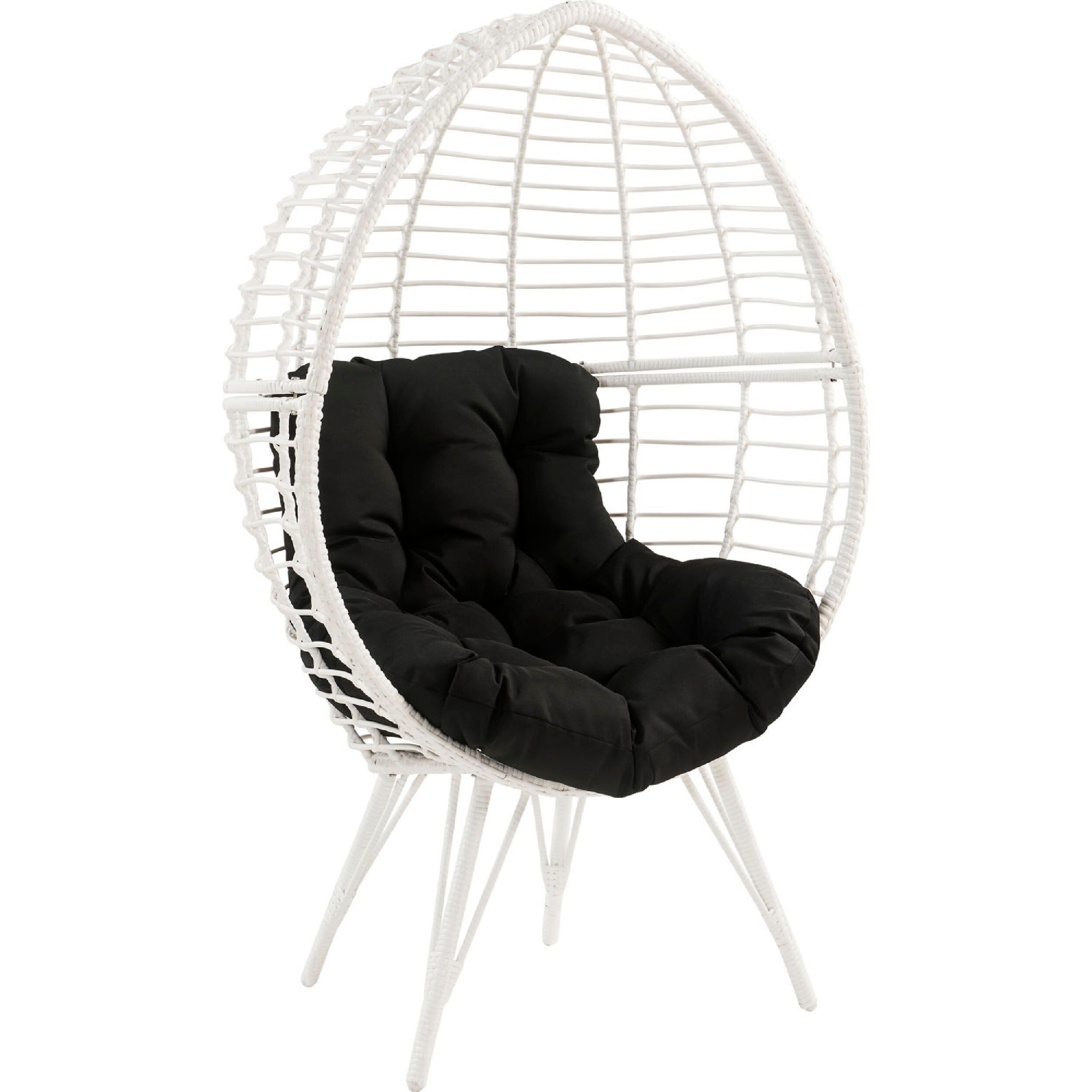 Tear Drop White Synthetic Wicker Patio Chair with Angled Legs
