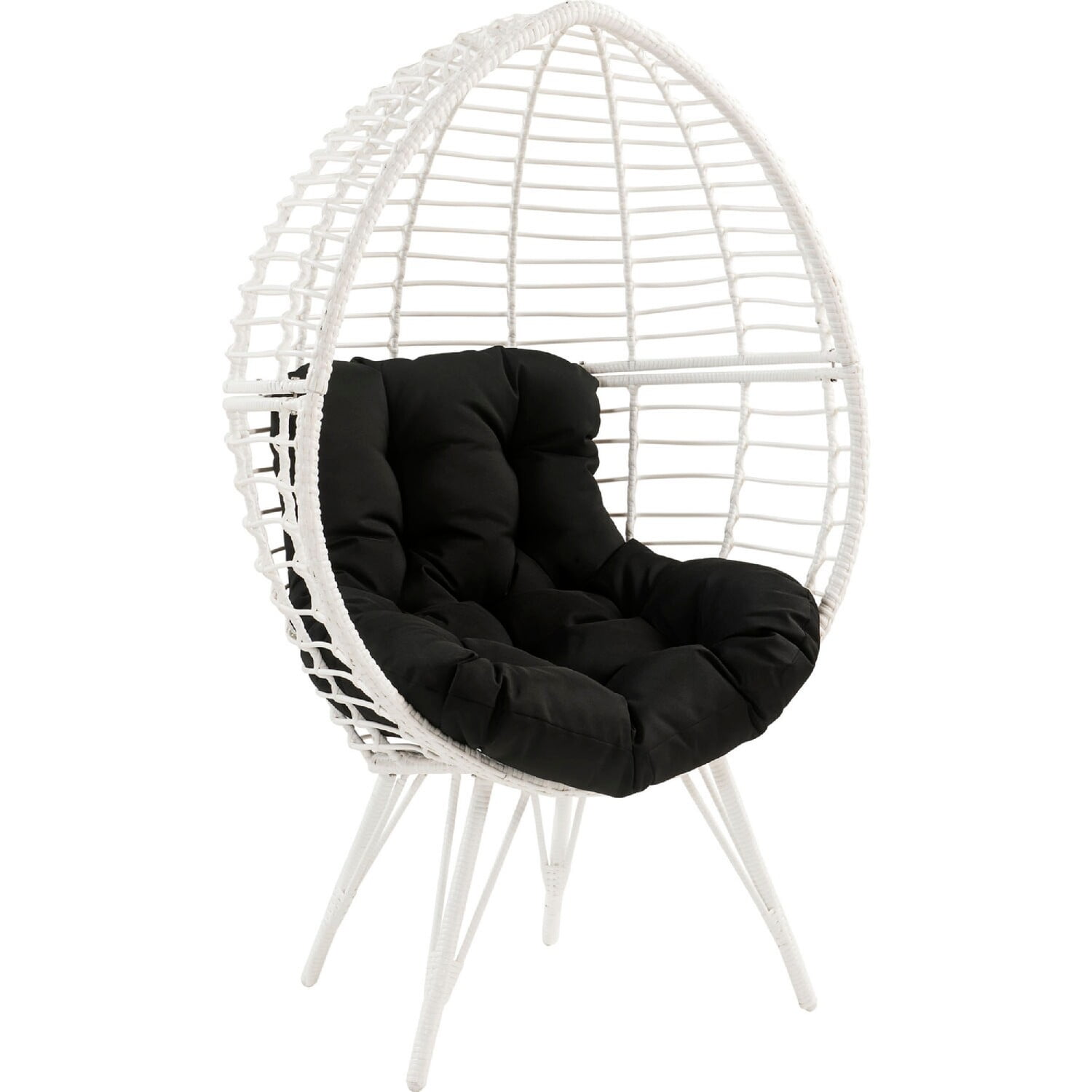 Tear Drop White Synthetic Wicker Patio Chair with Angled Legs