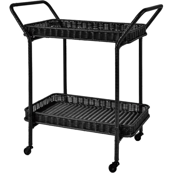 Wicker Patio Serving Cart in Black