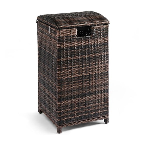 Wicker Patio Trash Bin, 33 Gallon Rattan Trash Can with Lid for Porch Backyard Deck Patio Poolside, Brown