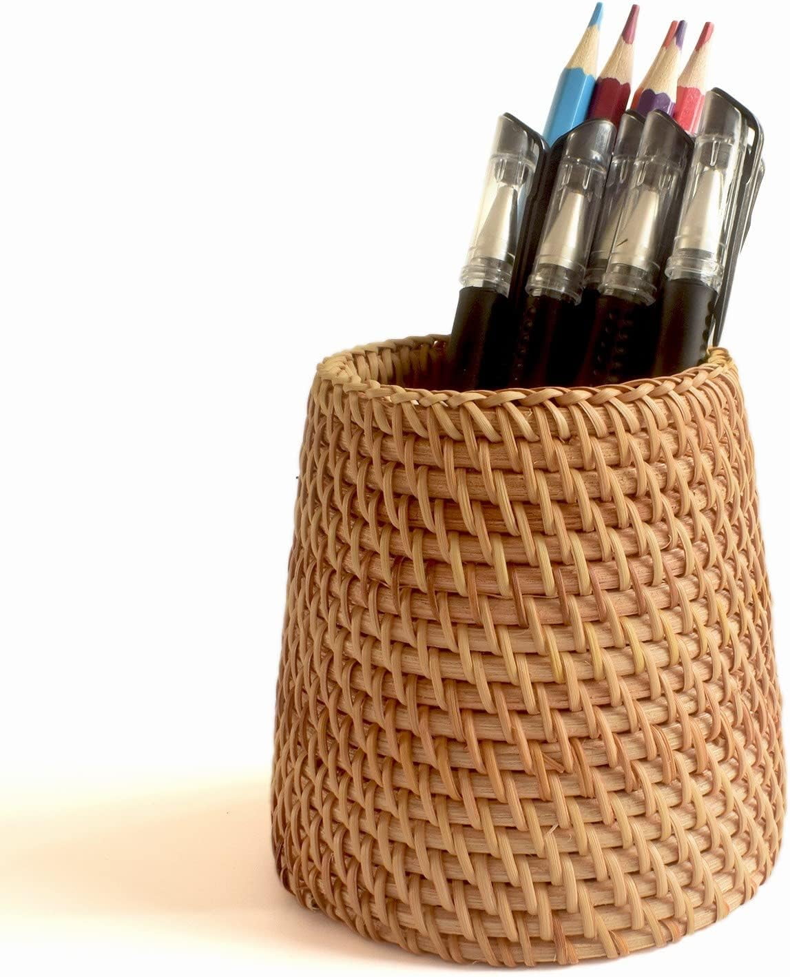 Wicker Pencil Holder for Desk Handmade Makeup Brush Holder Office