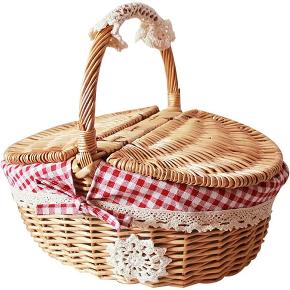 Wicker Picnic Basket for 2 : Picnic Basket with Lid and Washable Liner,Large Picnic Basket for Camping Picnics Outings,Vintage Picnic Basket for Gifting (Small)