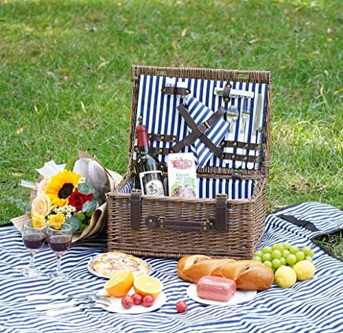 Wicker Picnic Basket for 2 with Waterproof Picnic Blanket, Picnic Set ...