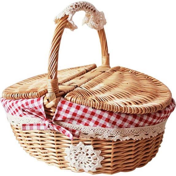 Wicker Picnic Basket for 4 : Picnic Basket with Lid and Washable Liner,Large Picnic Basket for Camping Picnics Outings,Vintage Picnic Basket for Gifting (Large)