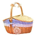 thumbnail image 1 of Wicker Picnic Basket, Country Style Japanese Handmade Woven Basket with Lid Handle and Liners, Perfect for Picnics, Party, Barbecue, Camping, 26X18X15CM, 1 of 5