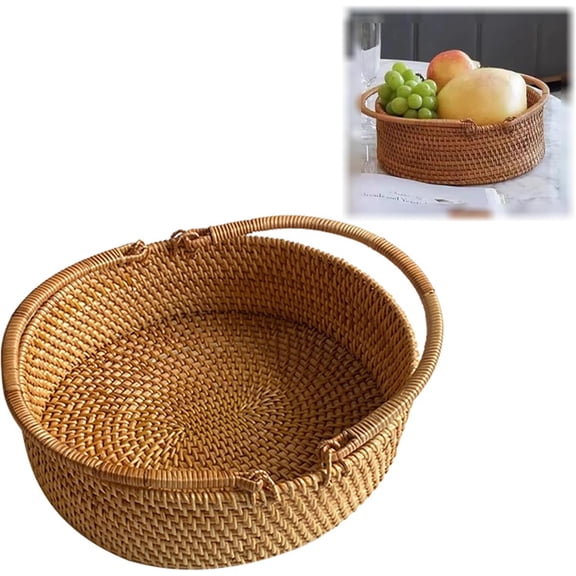 Wicker Picnic Basket with Double Folding Handles: Handmade Woven Picnic Basket, Garden Basket Harvest Basket, Natural Small Wicker Basket with Handle for Storage, Camping, Home Decor (Oval Basket)