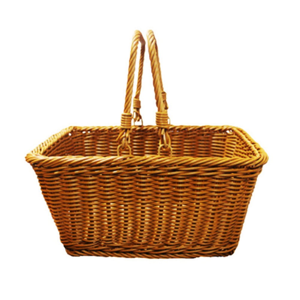 Wicker Picnic Basket with Double Folding Handles, Natural Large Hamper Empty Basket Cheap Easter Eggs Candy Storage Wine Basket for Toy, Flower, Wedding Gifts