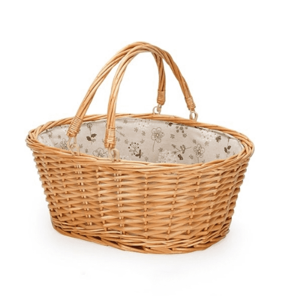 Wicker Picnic Basket with Double Folding Handles, Natural Large Willow Hamper Empty Basket Cheap Easter Eg Candy Storage Wine Basket for Toy, Flower, WeddingWhite 16inch