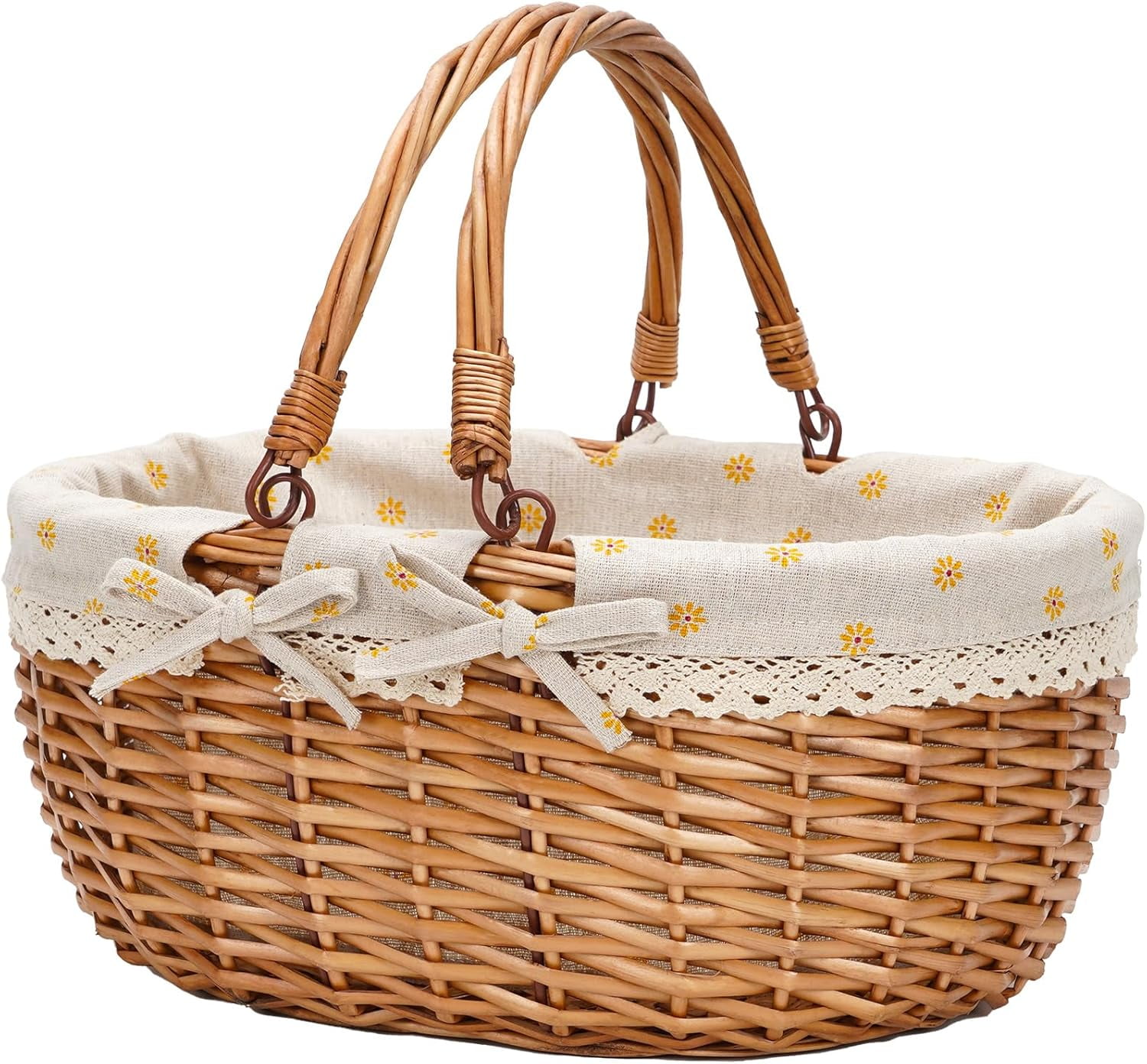 Peohud Wicker Picnic Basket - 13.58x10.63x5.91 Inch Willow Hamper With Linen