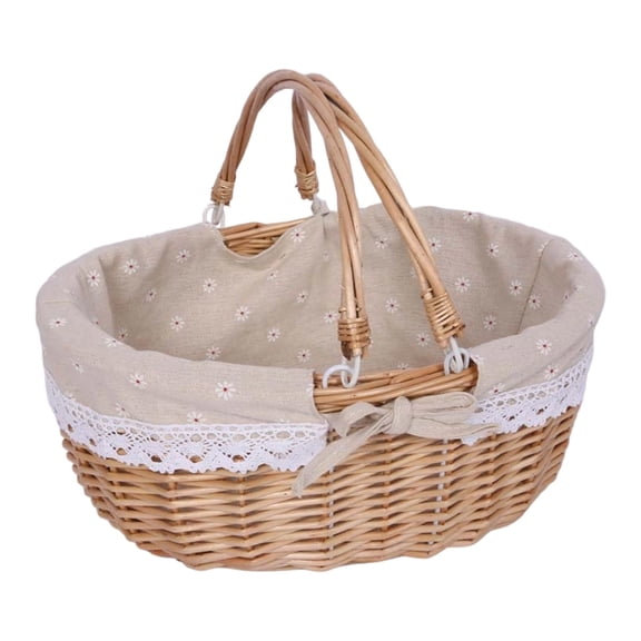 Wicker Picnic Basket with Handle â Handwoven Willow Storage Basket with Removable Lining â for Picnics, Weddings, Gardening & Photography Props â Lightweight & Durable