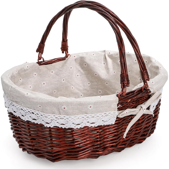 Wicker Picnic Basket with Handle, Large Empty Gift Basket to fill, Open Top Market Harvest Baskets for Garden, Fruit, Candy, Wine, Egg Gathering, Wedding, Vegetables