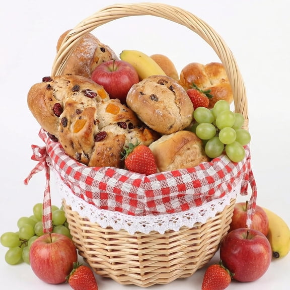 Wicker Picnic Basket with Handle Small Oval Willow Woven Basket with Removable Red Plaid Linen Liner for Fruit Snack Bread Storage Picnic Hamper Camping Wedding Party