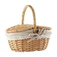 thumbnail image 1 of Wicker Picnic Basket with Double Lid, Storage Hamper with Handle for Camping, Shopping, 1 of 8