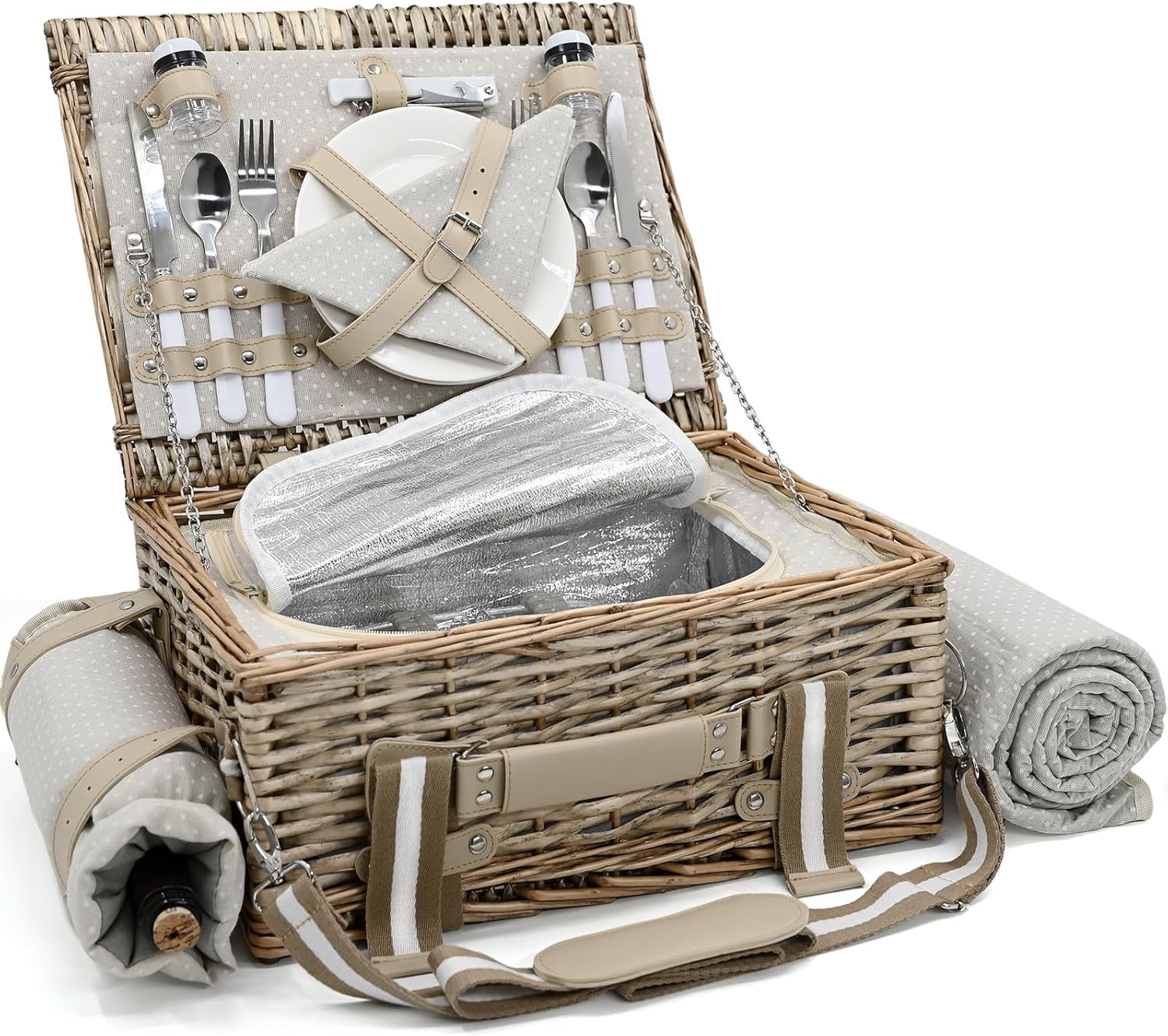 Wicker Picnic Basket Set for 2 with Blanket and Picnic Table, Insulated ...