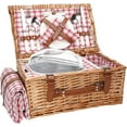thumbnail image 1 of Wicker Picnic Basket Set for 2 Persons with Waterproof Picnic Blanket and Large Insulated Cooler Compartment, Willow Picnic Hamper Basket with Cutlery Service Kits for Camping, Wedding (Red), 1 of 8
