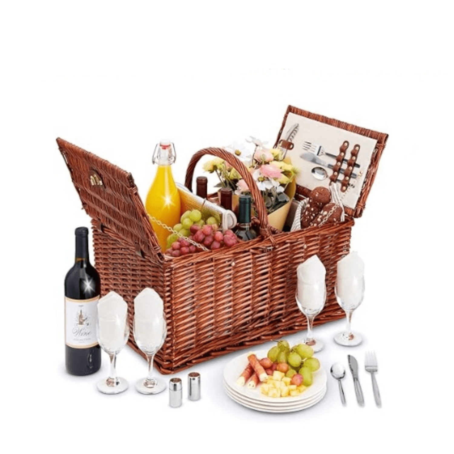 Picnic Basket for 4 with Utensils, Glasses, and Insulated Cooler Bag - Luxury Camping, Picnic , Picnic Kit