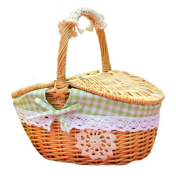 Wicker Picnic Basket Set for 2 Persons Wicker Picnic Basket with Lid and Handle Sturdy Woven Body with Washable Lining