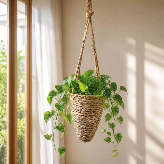 Wicker Picnic Basket Wall Mounted Storage Basket Woven Hanging Basket Decorative Pot,Wall Hanging Storage Basket Fruit Plant Entryway Organizer Rack,Decorative Woven Basket Ornament Pot Decor(Brown)
